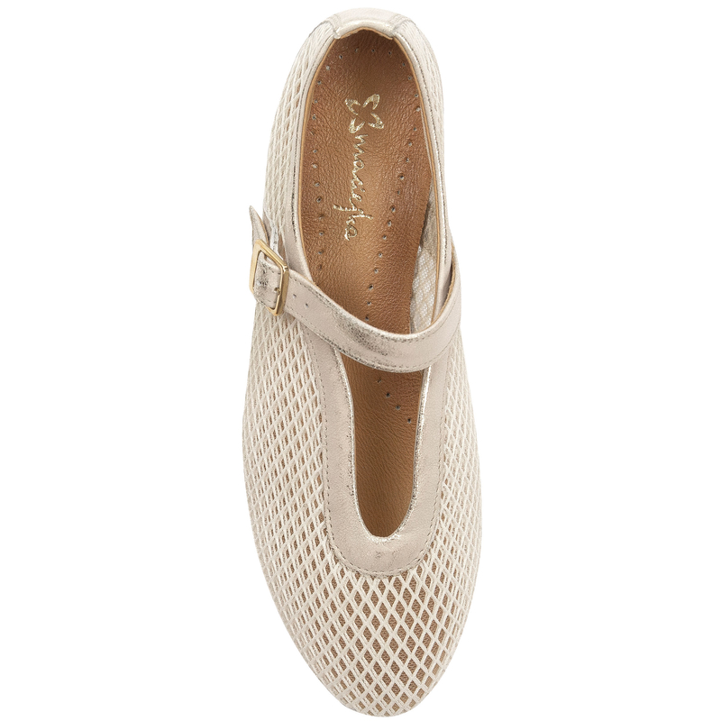 Maciejka Leather Openwork Ballet Flats With Strap White-Gold 06939-04-00-0