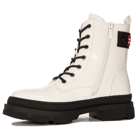 S.Barski Women's warmed lacquered White Ankle boots