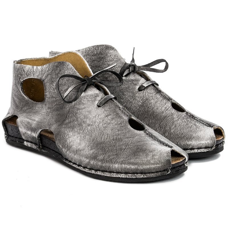 Maciejka Leather Cut-Out Lace-Up Shoes Peep-Toe Grey 03426-03/00-0