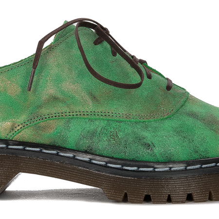 Maciejka Oxfordy damskie zamszowe zielony+złoty