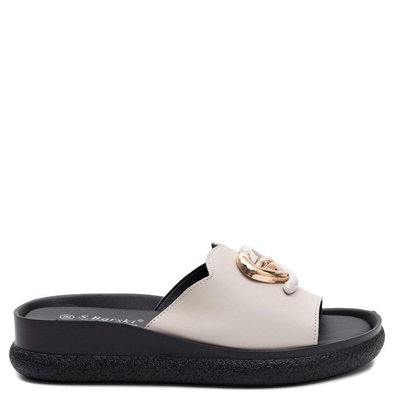 S.Barski Leather Women's Mules With Ornament Beige KV61-6046-BEIGE