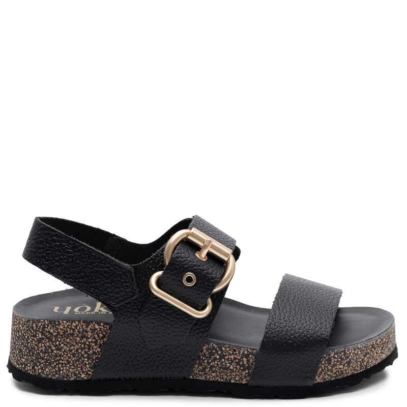 Yokono Wiwi Women's Leather Wedge Sandals Black WIWI-254-OPA-NEG