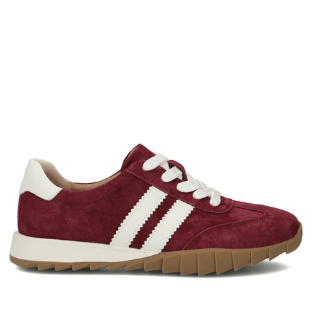 Filippo Skórzane Zamszowe Sneakersy Damskie z Kontrastowymi Paskami Bordowe DP7534-26-BG