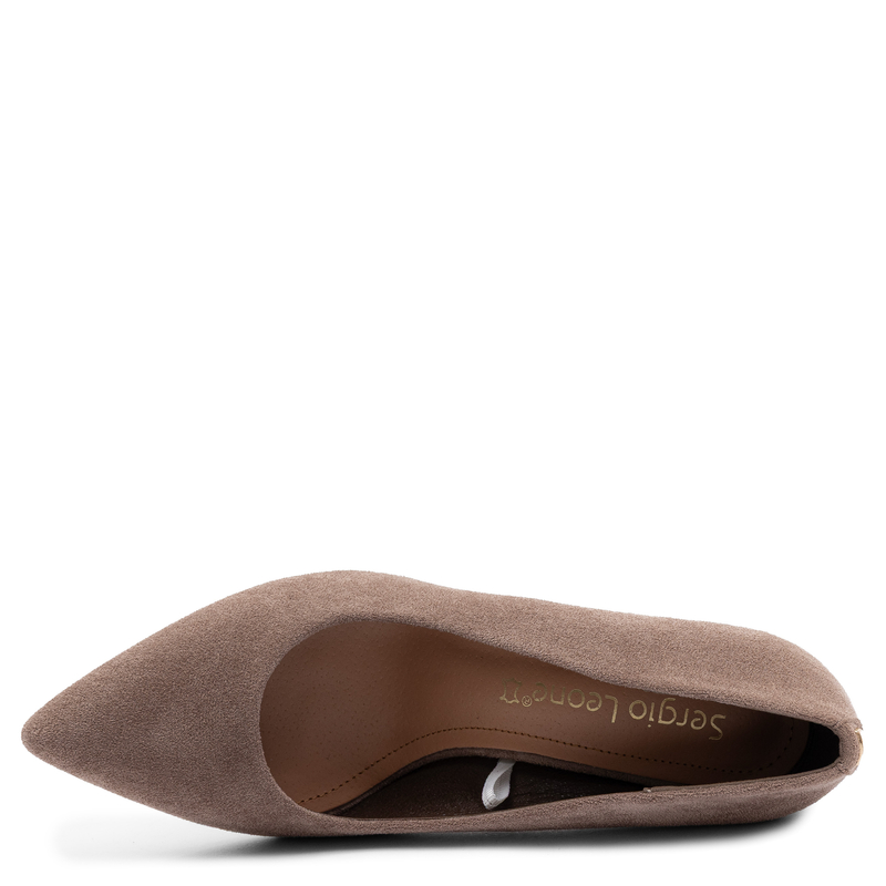 Sergio Leone Elegant Suede Pumps With Patterned Block Heel Light Brown PB216-JASNY-BRĄZ