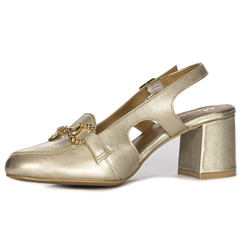 Maciejka Leather Gold Elegant Slingback Pumps With Block Heel 06419-25/00-1