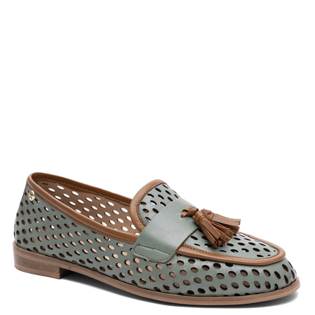 Maciejka Leather Openwork Flat Shoes Olive HJ760-24/00-1