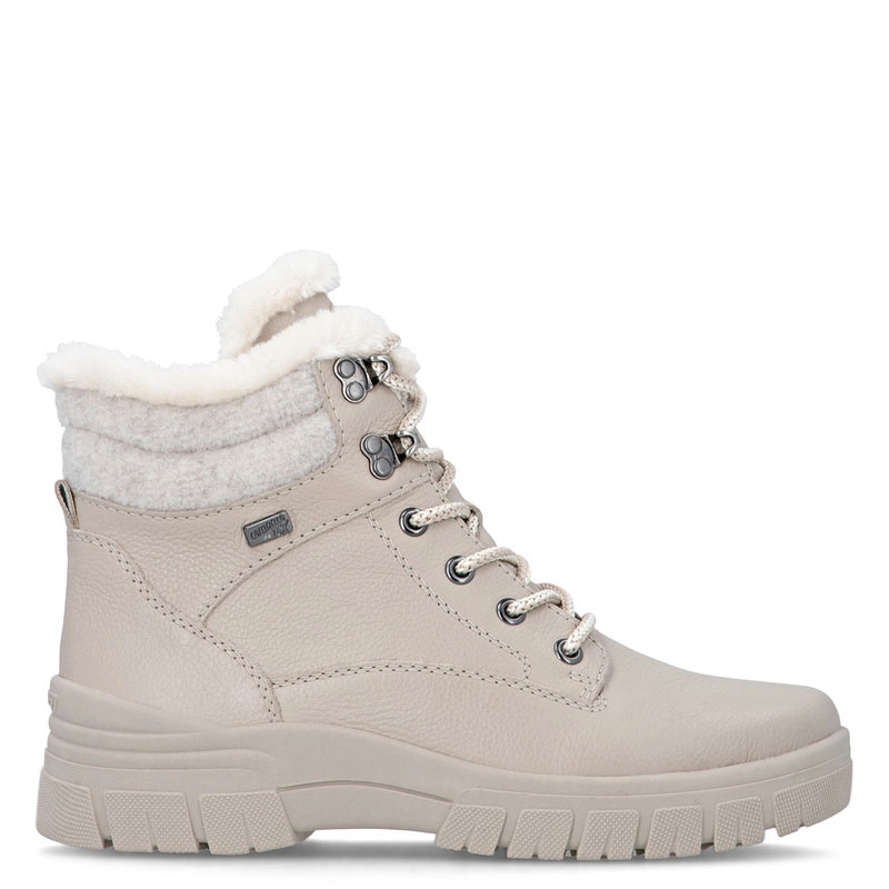 Rieker Warm-Lined Platform Ankle Boots With Zip And Laces Beige D0E71-60