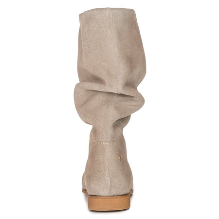Maciejka Velour Slip-On Knee-High Boots Beige 05057-04/00-6