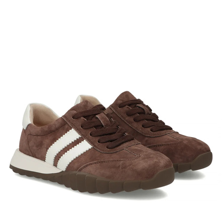 Filippo Skórzane Sneakersy Damskie Retro z Bieżnikowaną Podeszwą Brązowy DP7534-26-D-BR