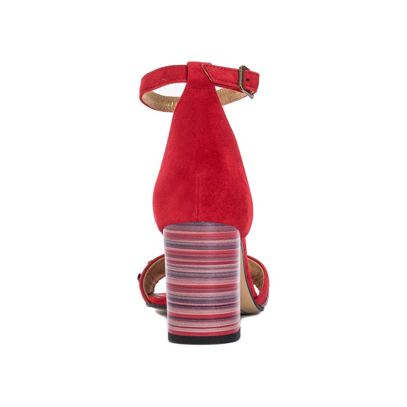 Maciejka Elegant Suede Block Heel Sandals With Ruffle Red 04144-08/00-5