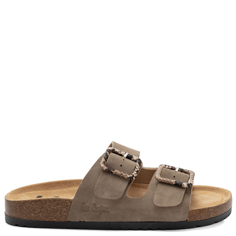 Lee Cooper Double Buckle Slides Snake Print Beige LCW-26-35-4451L