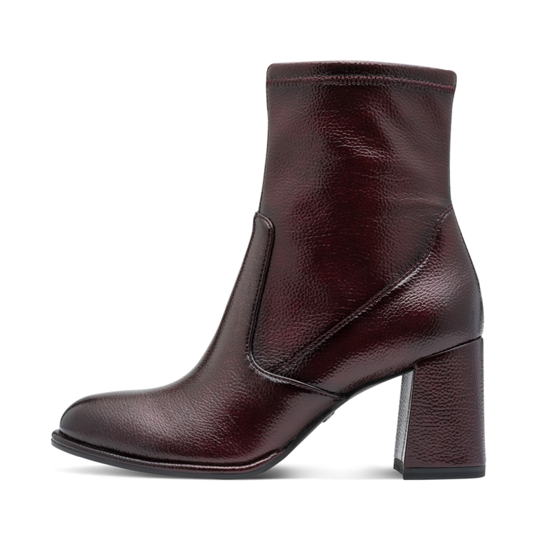 Tamaris Leather Ankle Boots Block Heel Burgundy 1-25357-41-568