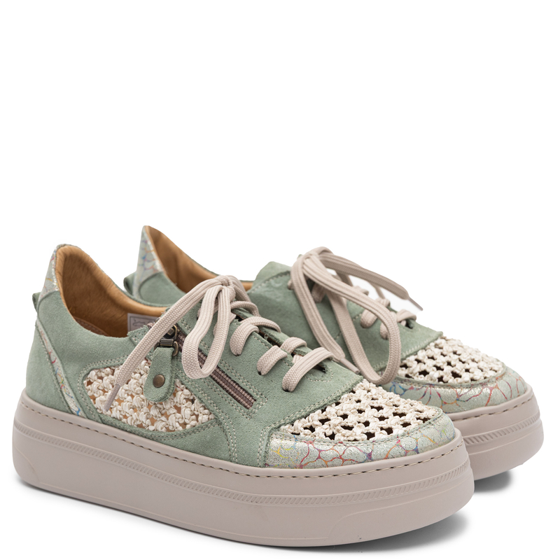 Maciejka Leather Sneakers With Openwork Weave Green 07317-24/00-1