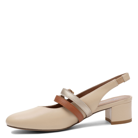 Maciejka Leather Slingback Mary Jane Pumps Block Heel Beige K7475-04/00-1