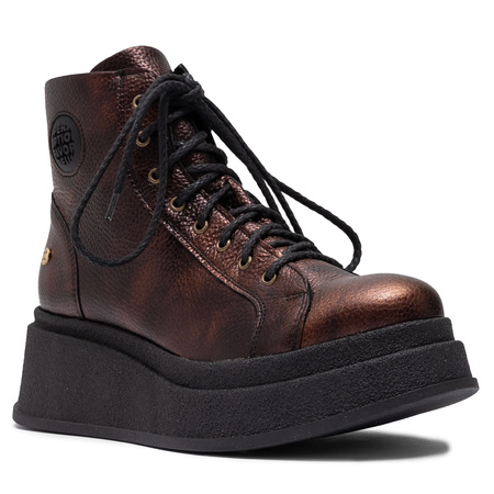 Maciejka Leather Combat Boots on Platform Metallic Brown 06309-32/00-8