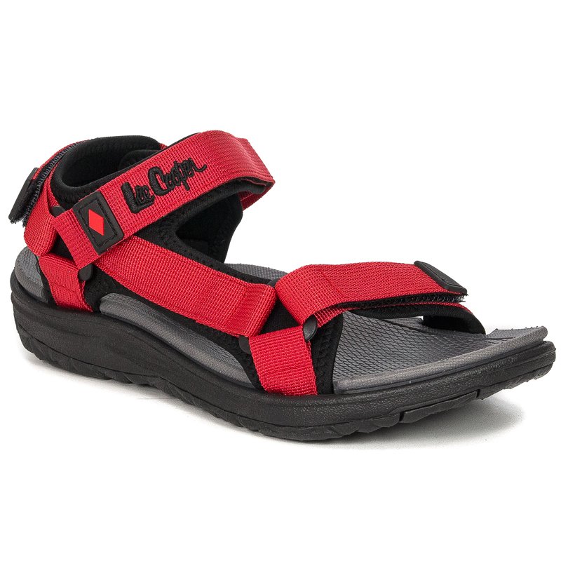 Lee Cooper Sandały damskie na rzepy Red Czerwone