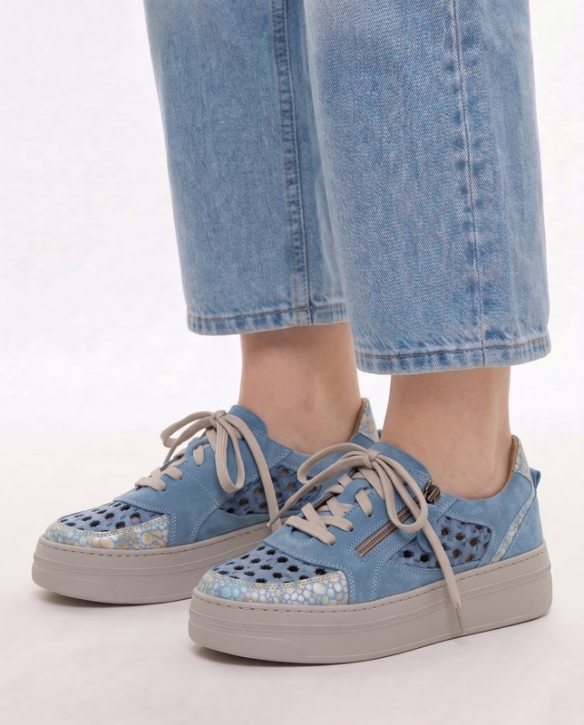 Maciejka Skórzane Półbuty Ażurowe Sneakersy Na Platformie Niebieskie 07317-06-00-1