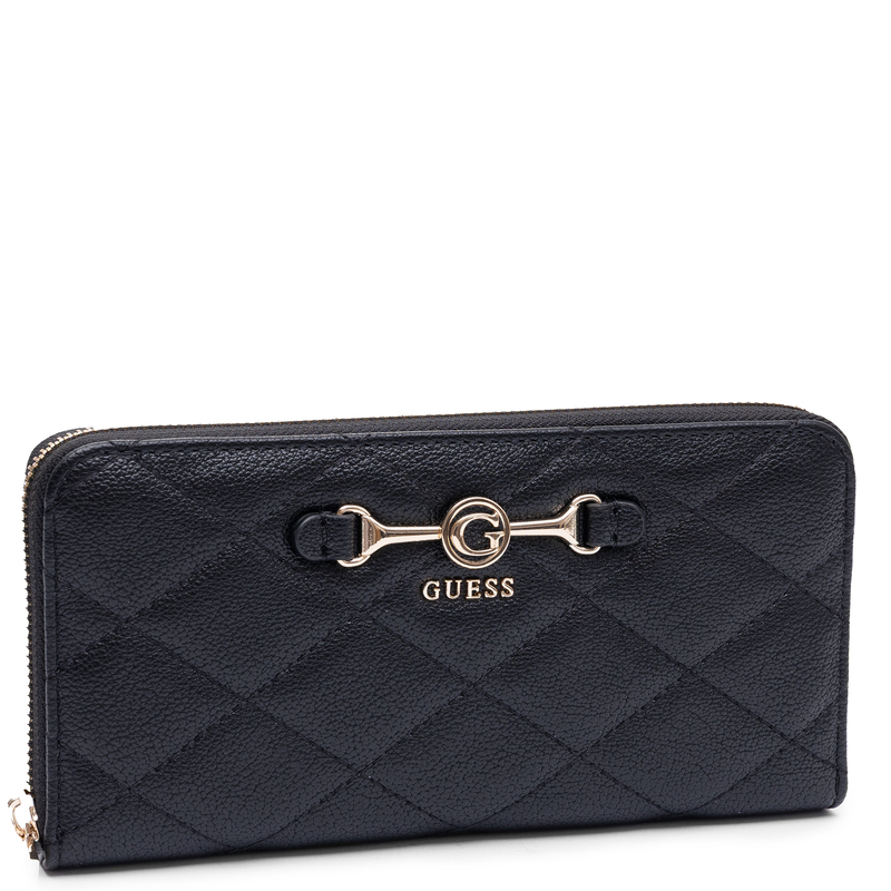 Guess Elegancki Zapinany Na Zamek Portfel Damski Z Paskiem Czarny SWQG2241146-BLACK