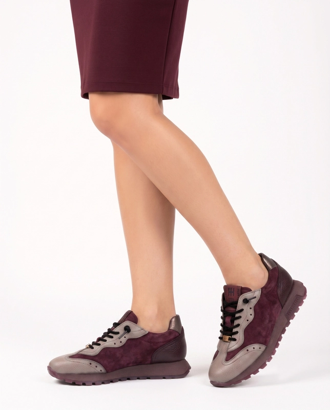 Hispanitas Sneakersy ze Skóry Sznurowane Bordowe CHI265106