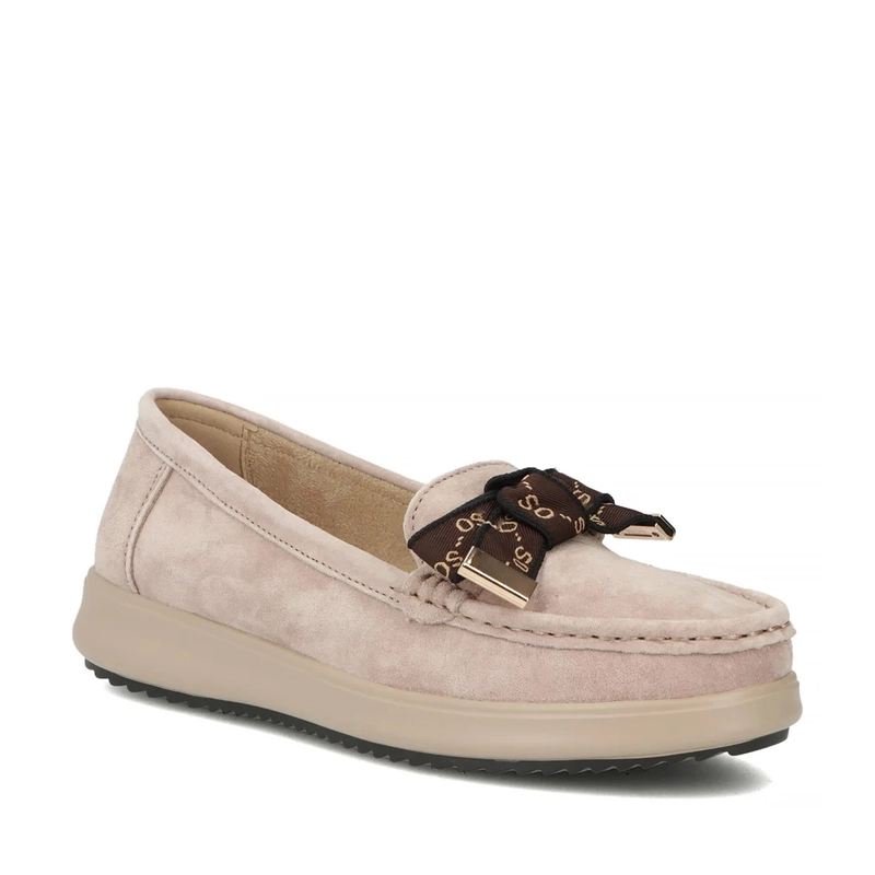 Filippo Suede Leather Loafers Bow Detail Loafers Almond Toe Beige DP6457-26-BE