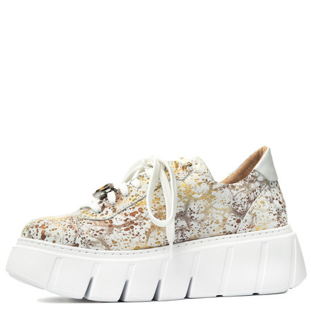 Maciejka Leather Sneakers Platform White-Gold 06891-11/00-8