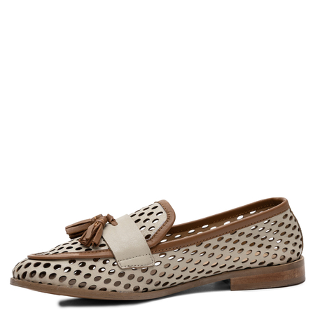 Maciejka Leather Perforated Loafers Tassel Beige-Brown HJ760-14/00-1