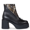 Boccato Asymmetric Block-Heel Ankle Boots With Front Zipper Black 3200-BLACK-GOLD