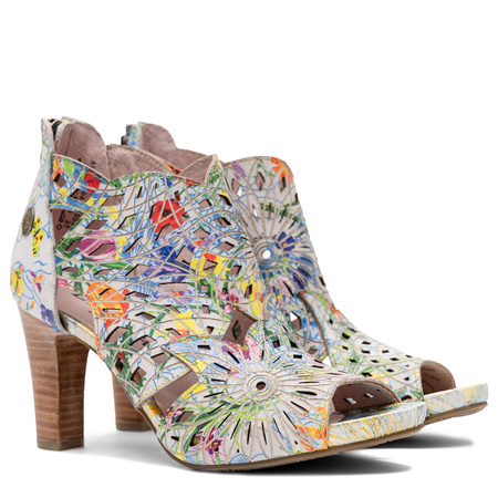 Laura Vita Skórzane Ażurowe Sandały Damskie Na Słupku Wielokolorowe SL316D-4W-DORE