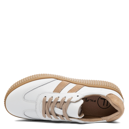 Filippo Skórzane Sneakersy Na Platformie Półbuty Zamszowe Wstawki Biało-Beżowe DP6776-26-WH-BE
