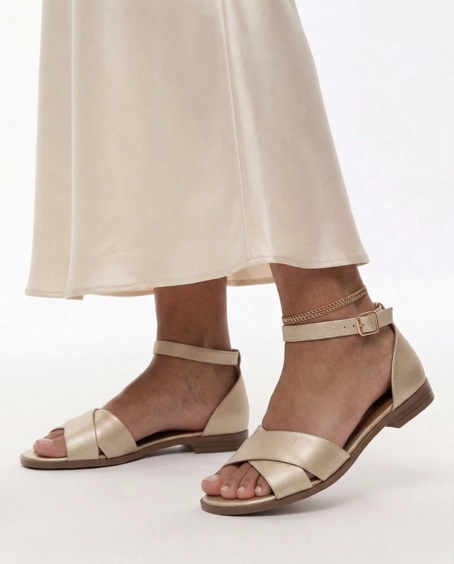 Maciejka Leather Women’s Sandals With Ankle Strap Low Heel Gold K7459-25/00-1