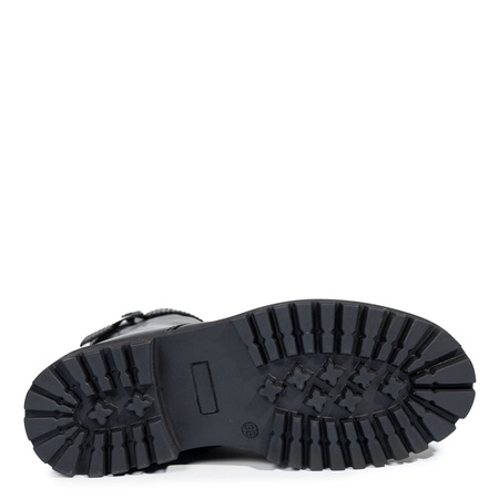 Maciejka Leather Lace-Up Boots Chunky Sole Ankle Boots Side Zipper Black P7226-01/00-7