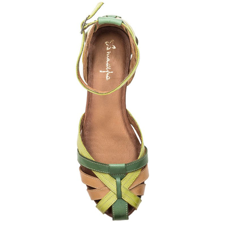Maciejka Leather Flat Sandals With Closed Toe Green-Beige-Yellow 01924-09/00-8