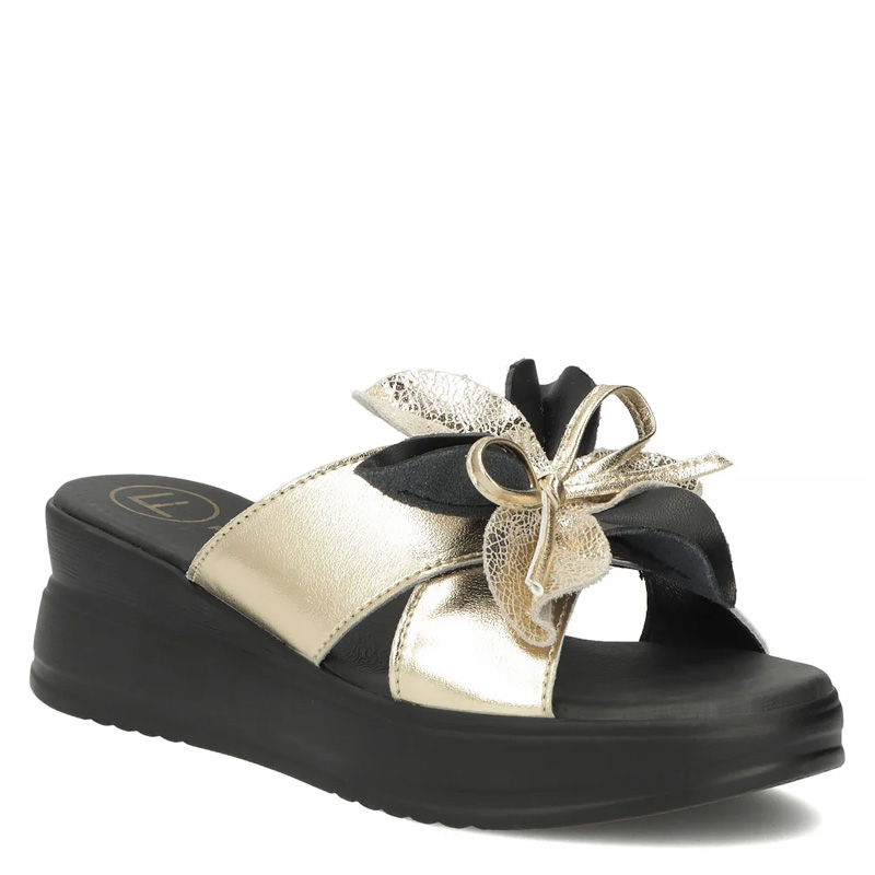 Filippo Leather Wedge Slippers With Decorative Bow Gold DK7636-26-GO-BK