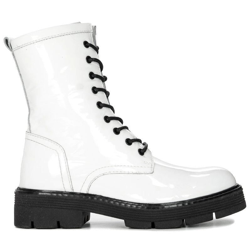 Botki Marco Tozzi 2-25286-27 190 White Pat.Comb skórzane lakierowane Białe