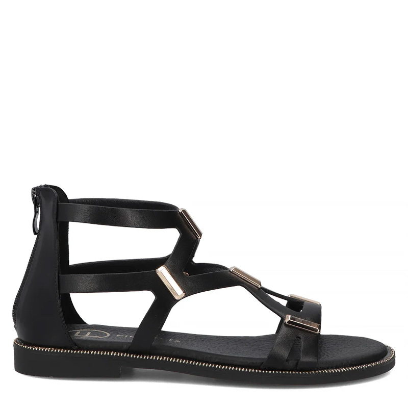 Filippo Stylish Black Gladiator Sandals With Gold Ornaments DS6912-26-BK