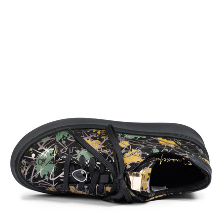 Maciejka Women's Platform Shoes - Black Sneakers with Abstract Pattern