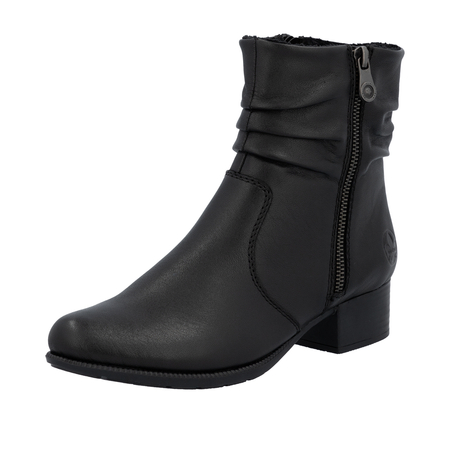 Rieker Ruched Ankle Boots Block Heel Black 78656-00-BLACK
