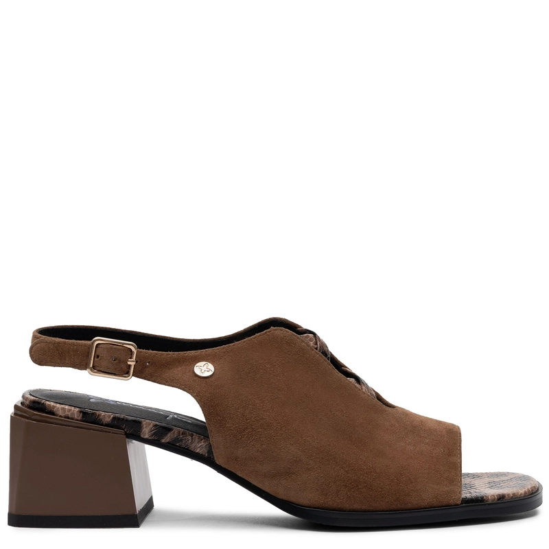 Maciejka Leather Sandals Block Heel Open Back Brown K7521-14/00-1