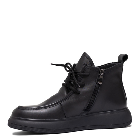 Sokolski Leather Platform Ankle Boots Side-Zip Black HW-Z25-25-BLK