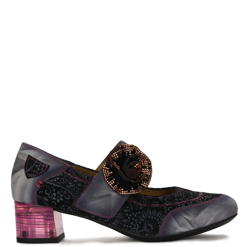 Maciejka Leather Decorative Flower Pumps Transparent Block Heel Multicolored 06875-03/00-1