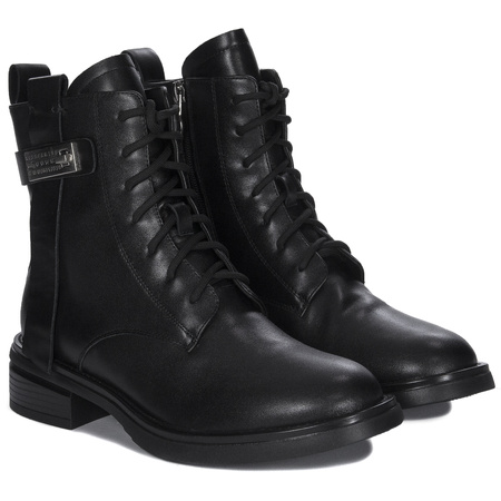 Maciejka Leather Lace-Up Ankle Boots Side Zipper Black N3113-01/00-8N3113-01/00-8