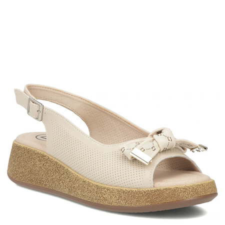 Filippo Leather Perforated Wedge Sandals With Bow Beige DS7582-26-BE