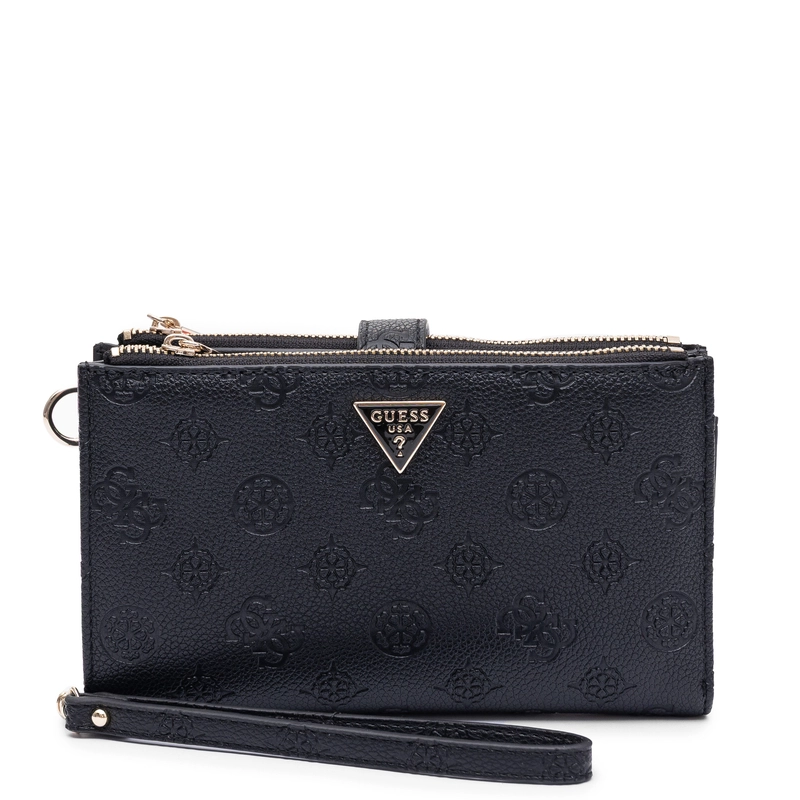 Guess Elegancki Zapinany Na Zamek Portfel Damski Z Paskiem Czarny SWPD2222157-BLACK