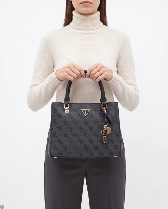 Guess Torebka Damska Pikowana Z Monogramem Elegancka Kuferek HWBG9672050-COAL