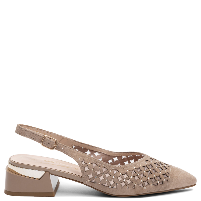 S.Barski Skórzane Czółenka Ażurowe z Kryształkami Beżowe CR61-3004-BEIGE