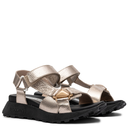 Hispanitas Leather Platform Sandals With Velcro Closure Gold HV264807-CAVA