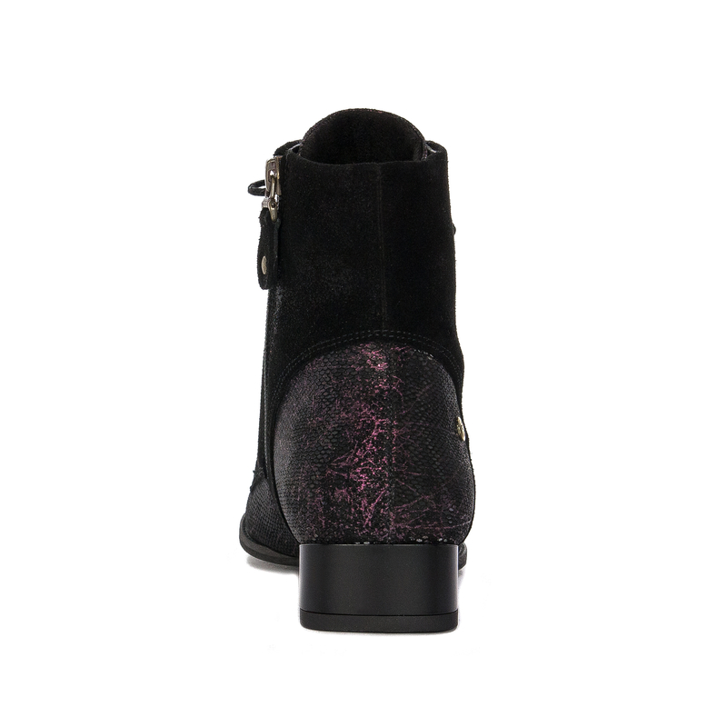 Botki Damskie Maciejka Skórzane Czarne z Bordowym Printem