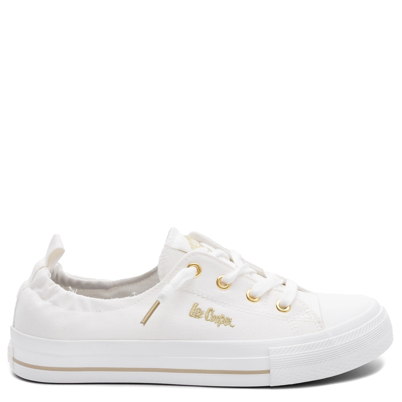 Lee Cooper Women's Classic Canvas Sneakers Gold Details White LCW-26-02-4050L