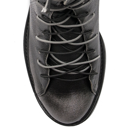 Maciejka Leather Lace-Up Ankle Boots Block Heel Black 3263S-01/00-3