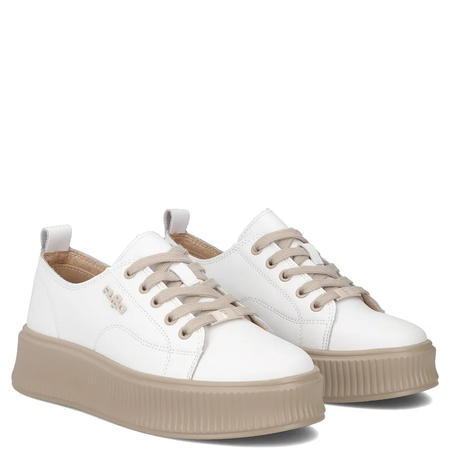 Filippo Sneakersy Damskie Skórzane Sznurowane Na Ryflowanej Platformie Białe Z Beżem DP6122-26-WH-BE